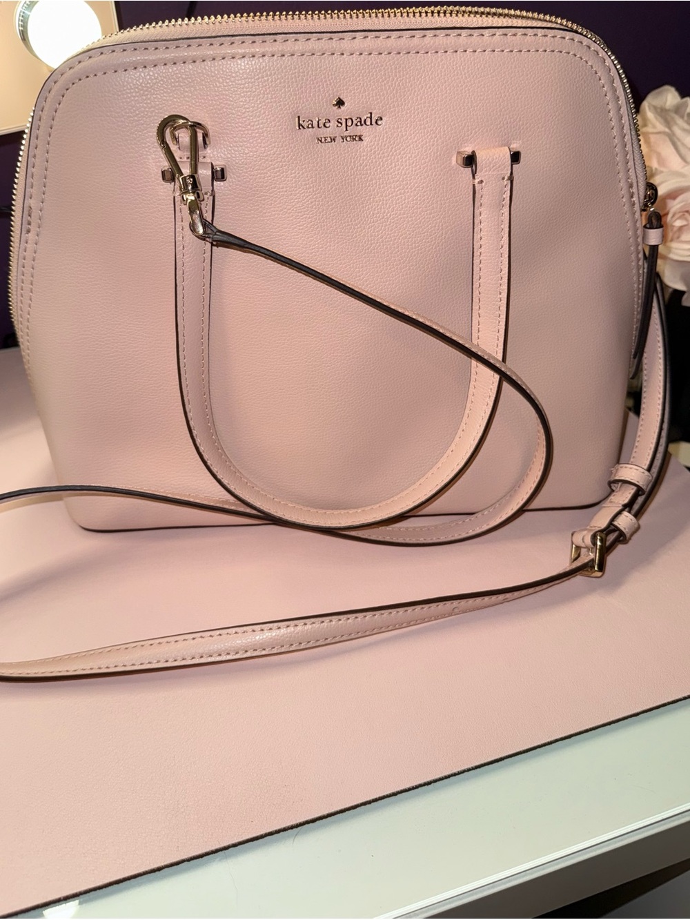 kate spade pale pink leather dome crossbody satchel